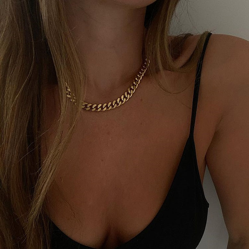 Gargantilla de cadena de eslabones cubanos de 3mm/5mm/7mm para mujeres y hombres, cadenas Punk de acero inoxidable, joyería Punk