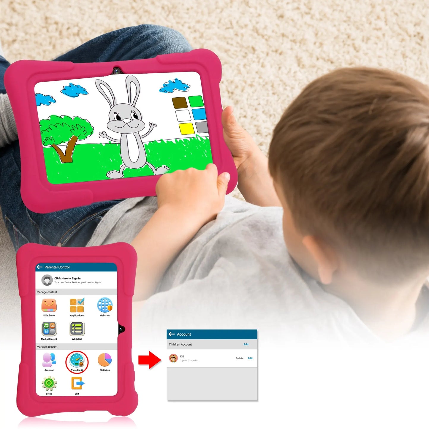 Kids Tablet,  7 Inch Kids Tablet Quad Core Android 10 32GB WiFi Bluetooth Educational Software Installed