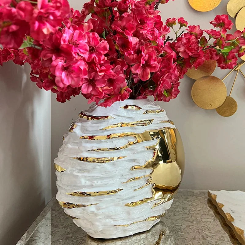 Luxury White and Gold Ceramic Vase
