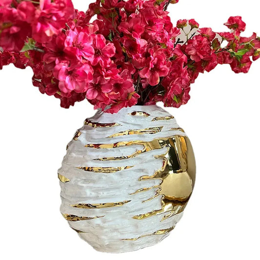 Luxury White and Gold Ceramic Vase
